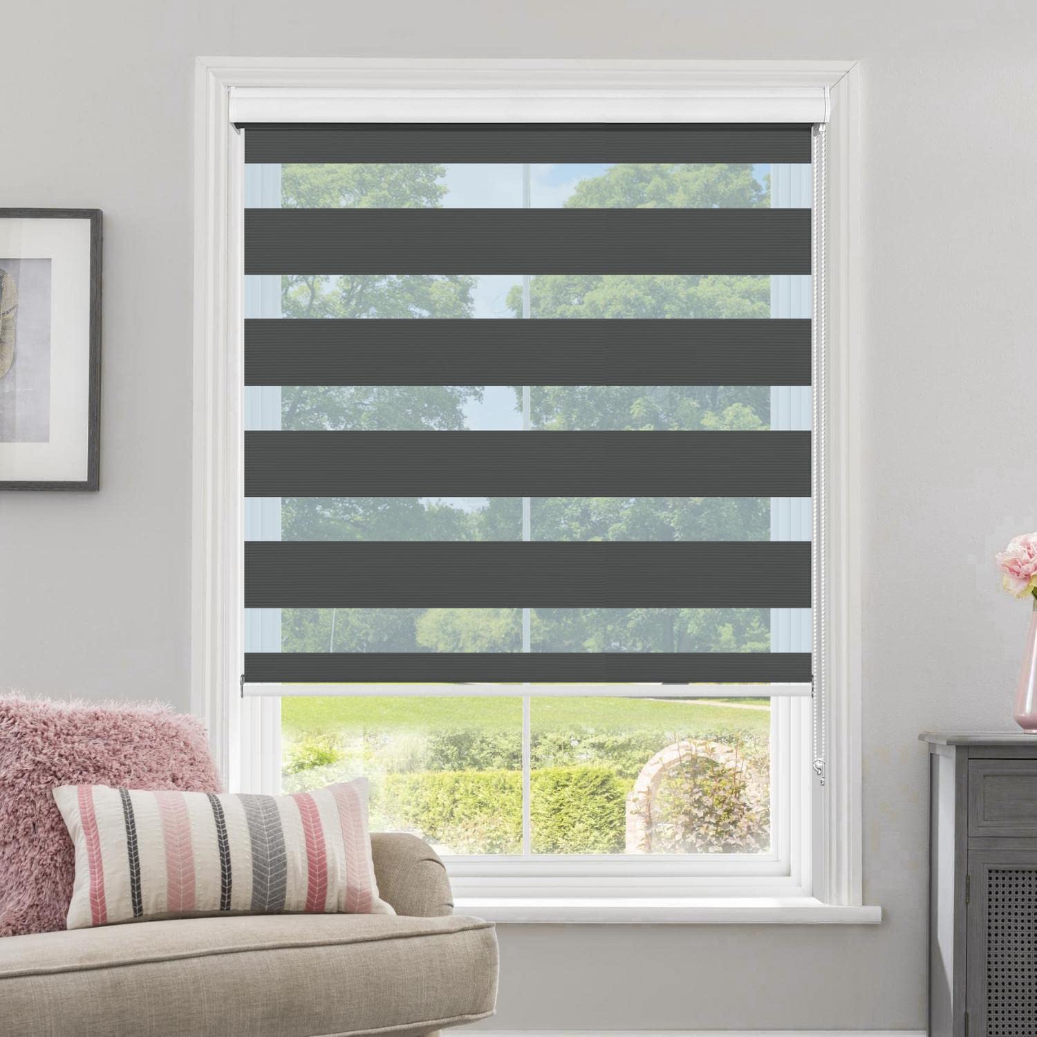 Allbright Zebra Blinds Window Shades Dual Layer (26" W X 72" H, Black) Striped Blinds Sheer Shades Light Control Day and Night Window Drapes Roller Shades for Windows Easy Installation