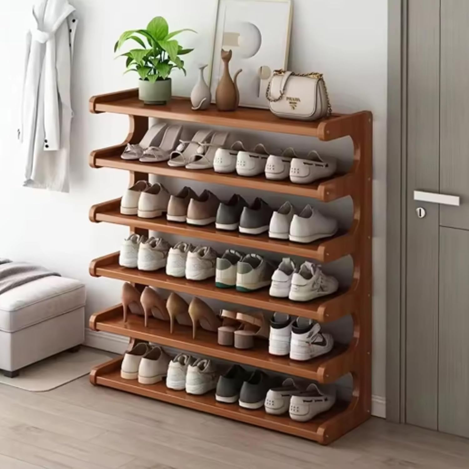 Wooden Shoe Storage Shelves Simple Shoes Storage Rack Stackable Multifunctional Front Door Shoes Racks Household Closet Shelf, for Narrow Closet, Entryway, Hallway,3 Layer,L: 100cm/39.3in