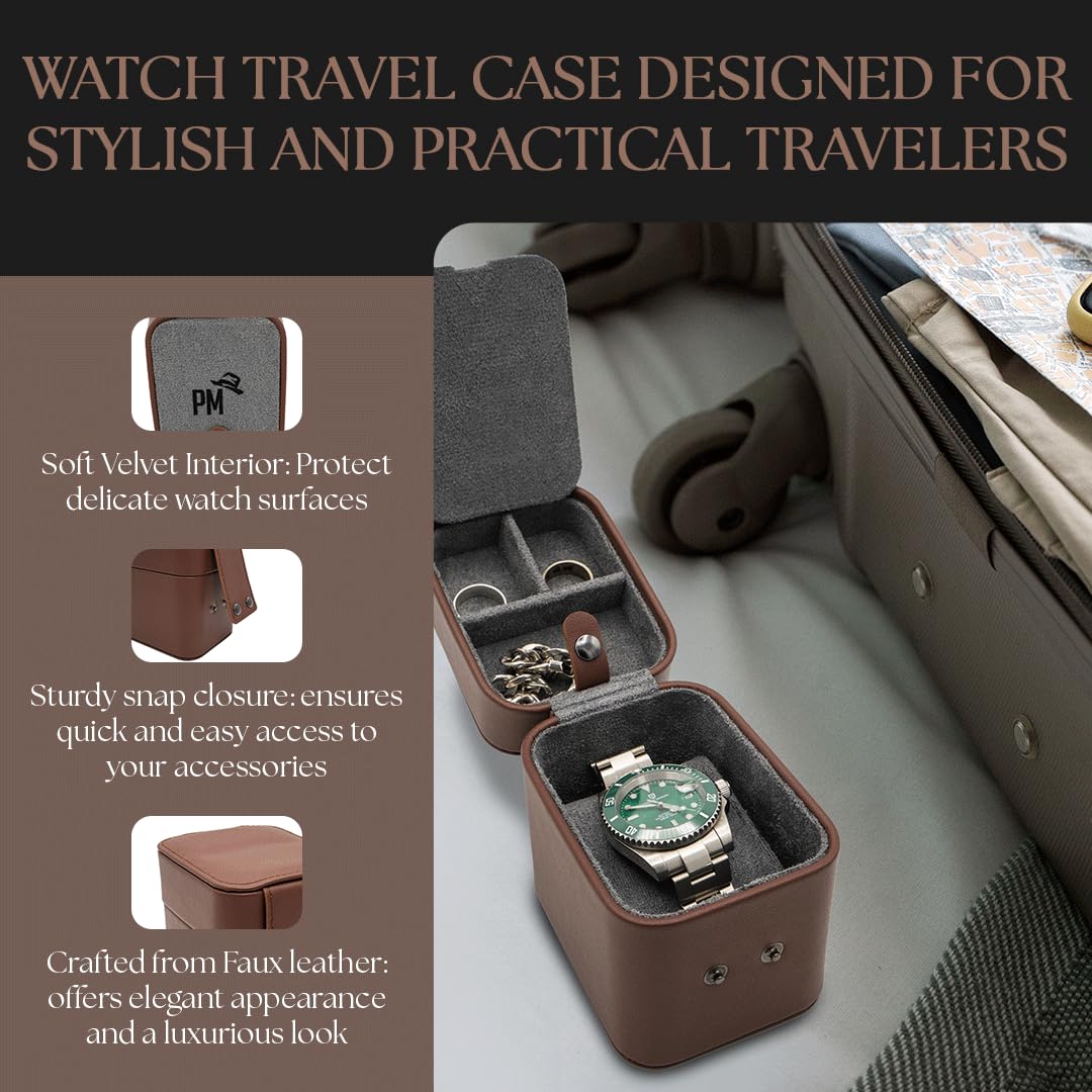Penitent Man Leather Watch Travel Case for Men - Smart Watch Jewelry Organizer and Pillow Case