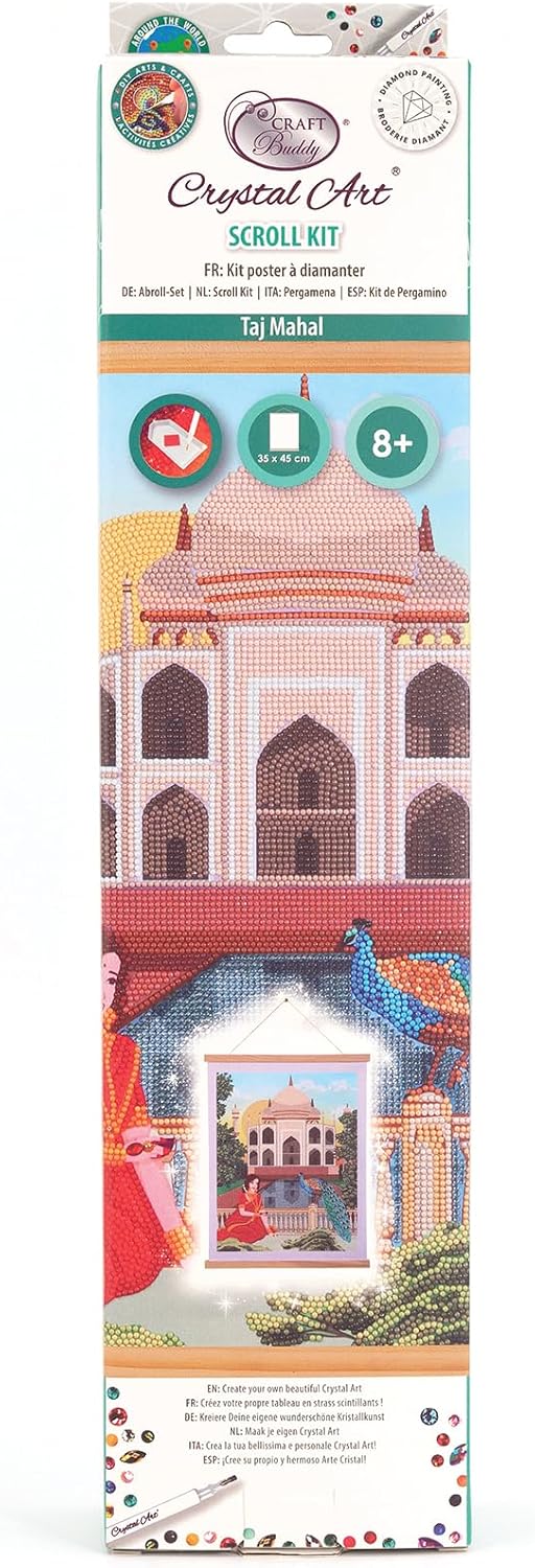 Crystal Art Diamond Painting - Taj Mahal Scroll Kit 13.66" x 17.71" - for Ages 8 and up