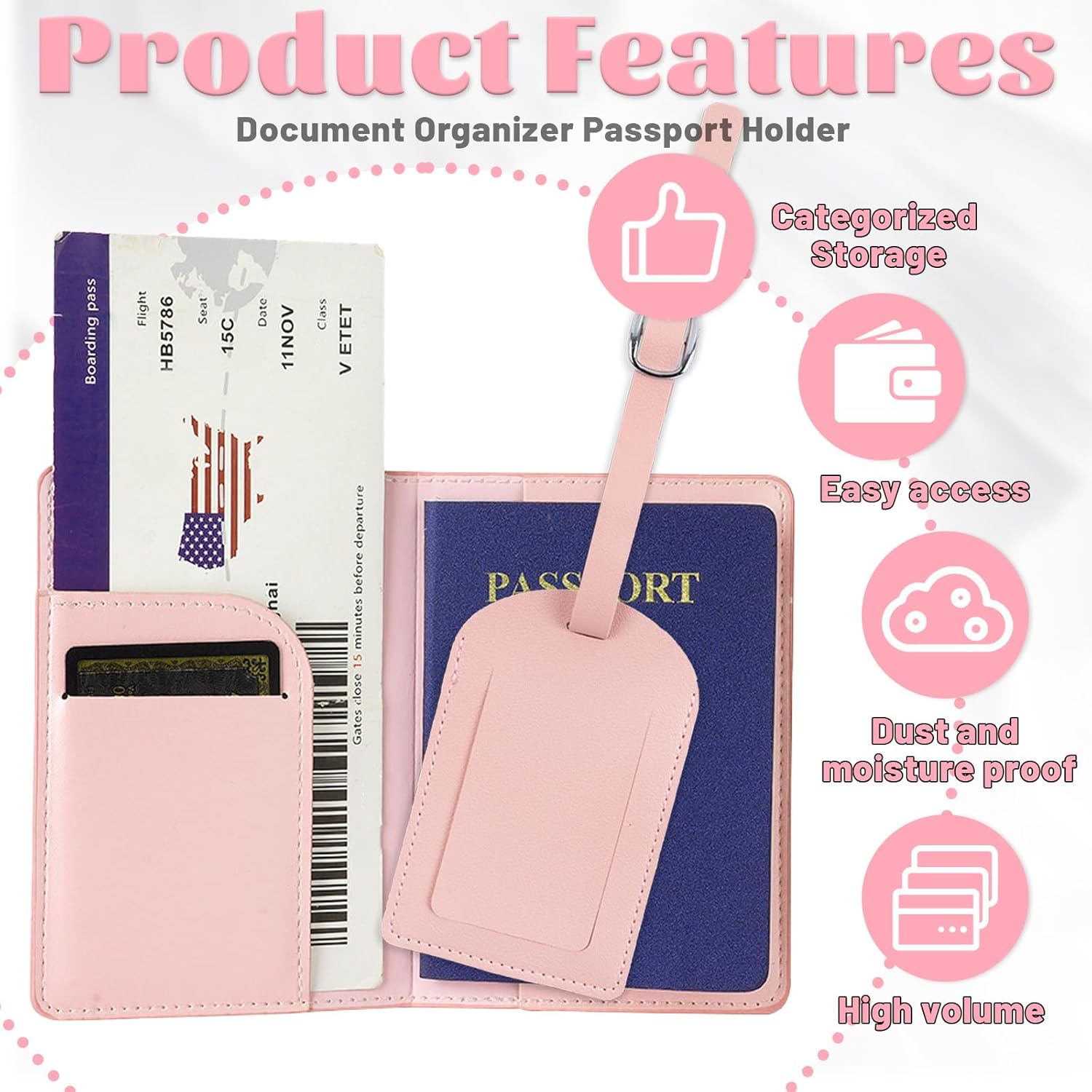 3 Pcs Passport Holder and 3 Pcs Luggage Tag Set, PU Leather Passport Cover for Travel, Luggage Tag for Suitcases, Suitable for Vacation, Business Trip, Study Abroad (3 Colors) - Image 4