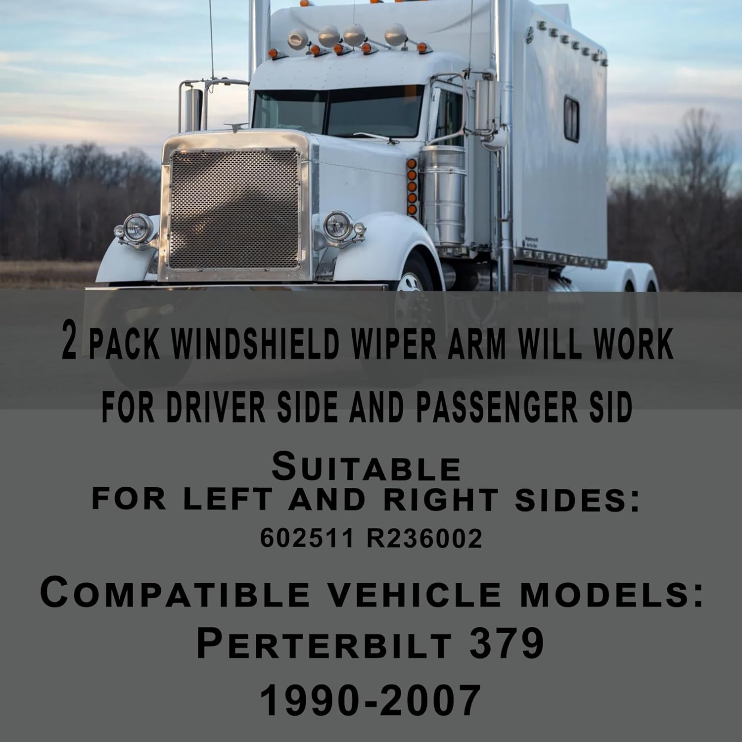 1 Pair Front Windshield Wiper Arm Kit Noiseless Rust Protection Fits Compatible with 1990-2007 Peterbilt 379 Replace OE 602511 R236002 Left and Right Long