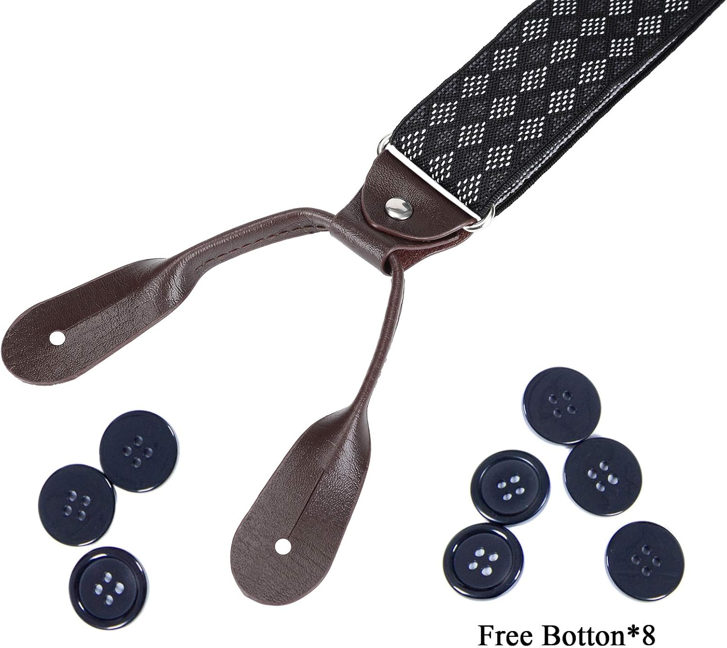 AWAYTR Mens Brown Button End Suspenders - Adjustable Elastic Y Shape Tuxedo Suspender - Image 3