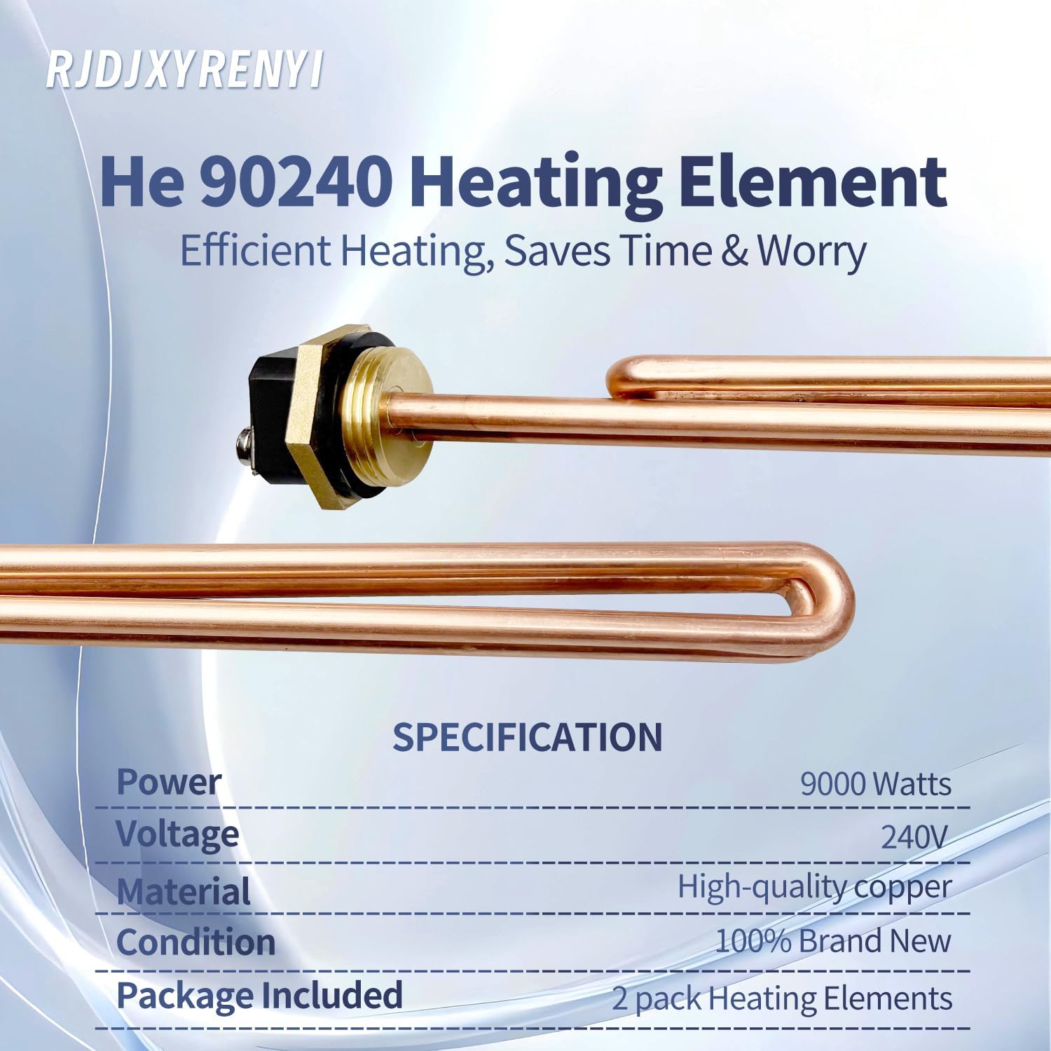 HE 90240 Heating Element, Replacement for EcoSmart ECO 18 24 27 36, 9KW 240V Heating Element for Electric Tankless Water Heaters, Screw-In, Copper (copper90240-2pcs)