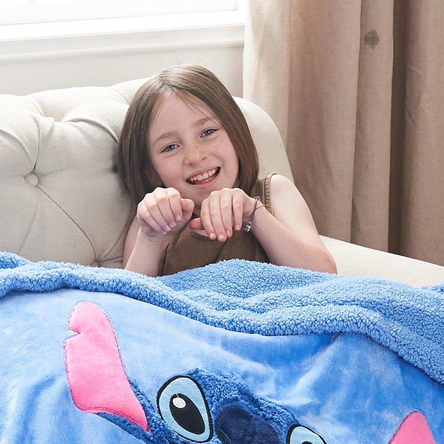 NEWCOSPLAY Kids Blanket 3D Cartoon Embroidered Sherpa Blanket Plush Warm for Boys Girls (Blue-1, (50"X60"))