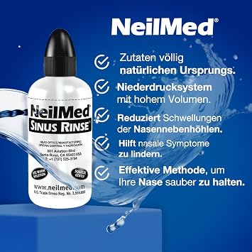 NeilMed Sinus Rinse Starter Kit with 5 Premixed Saline Packets - Large Volume Low Pressure Saline Nasal Irrigation & moisturizing Complete System