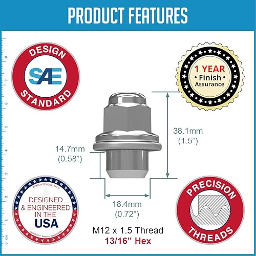 Miniatura 3 de Wheel Accessories Parts 20 tuercas de llanta M12x1.5 12x1.5 rosca OEM estilo fábrica 1.5" largo cromo 1316" 0.827 in hexagonal para Toyota Camry