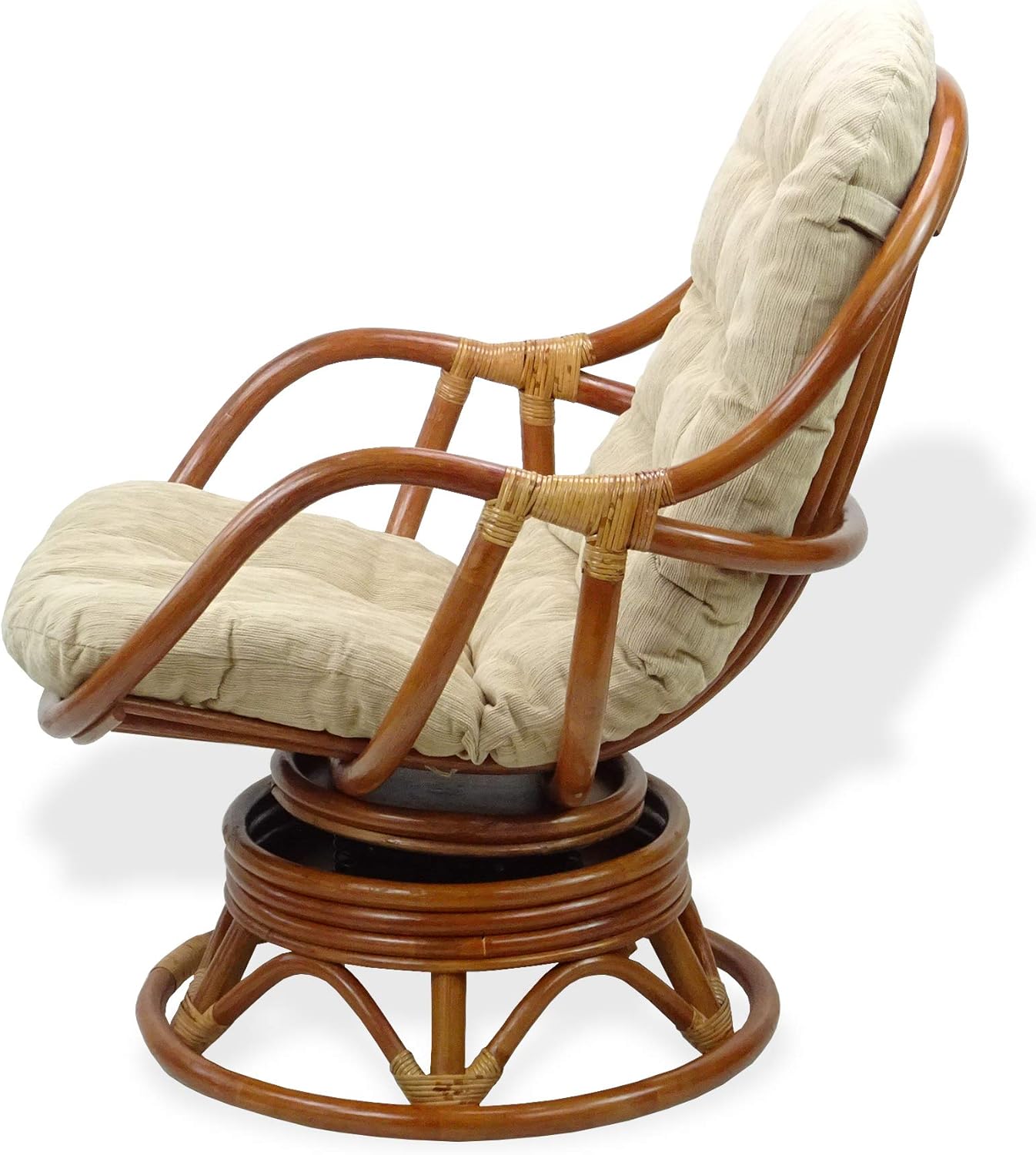 Wickerix Bali Lounge Swivel Rocking Chair with Cream Cushion Natural Rattan Wicker Handmade, Colonial