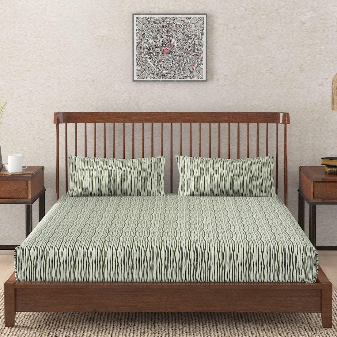 FabindiaFabindia Bageecha Cotton Printed Bedsheet Set with 2 Pillow Covers Double Bed 2.35M X 2.6M, Beige