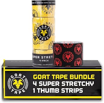Goat Tape Yellow Super Stretchy Premium Thumb Tape4-Pack and Pre Cut Red Athletic Tape for Fingers - Extra Sticky Elastic Athletic Thumb Tape for Weightlifting