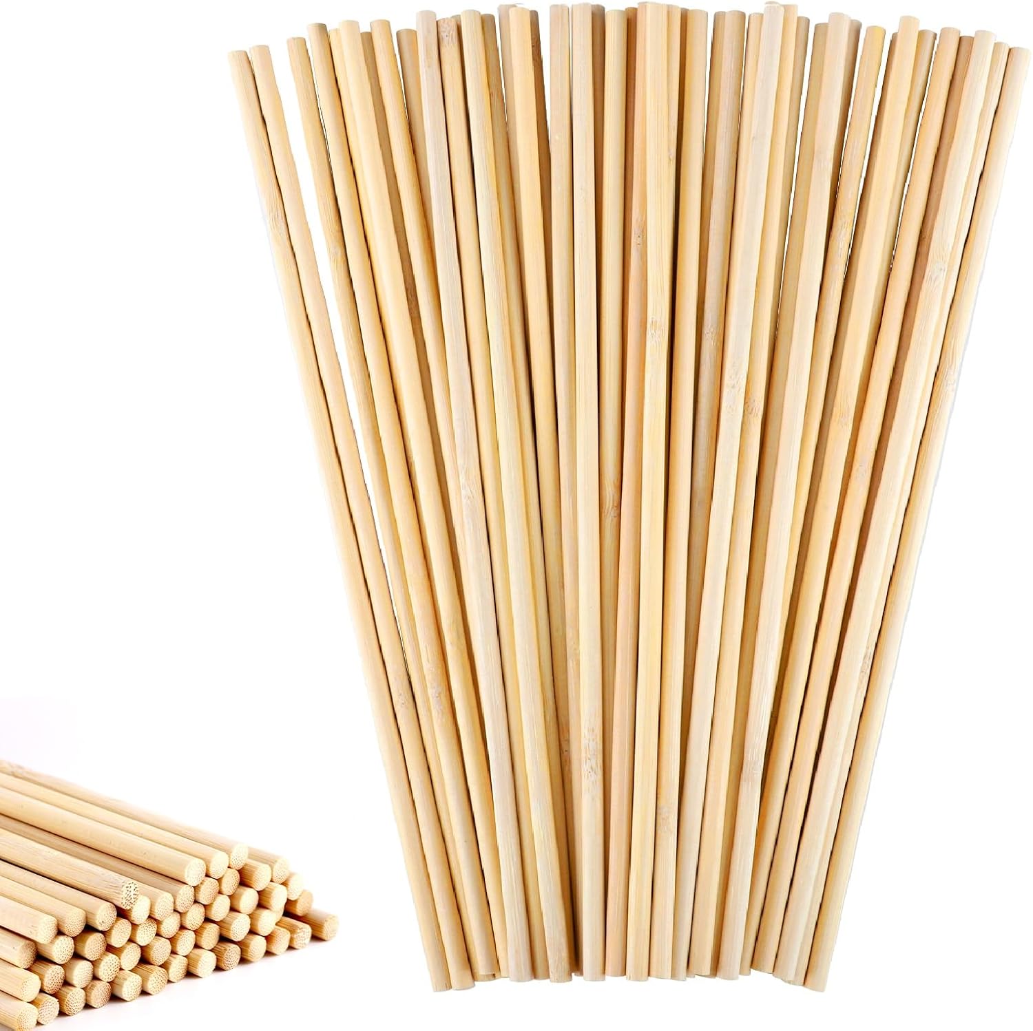 WSICSE 150Pcs Wooden Sticks for Crafts, Wooden Dowel 1/4 x 12 Inch Dowel Rods Craft Wood Sticks Cake Dowels Unfinished Natural Bamboo Sticks for Flower Bouquet Crafts and DIYers