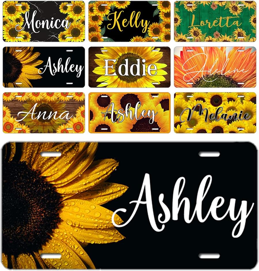 Custom License Plate,Personalized Sunflowers Custom Name License Plate Car Tag, Customized Design Metal Auto Decor License Plate Cover 6x12 inches
