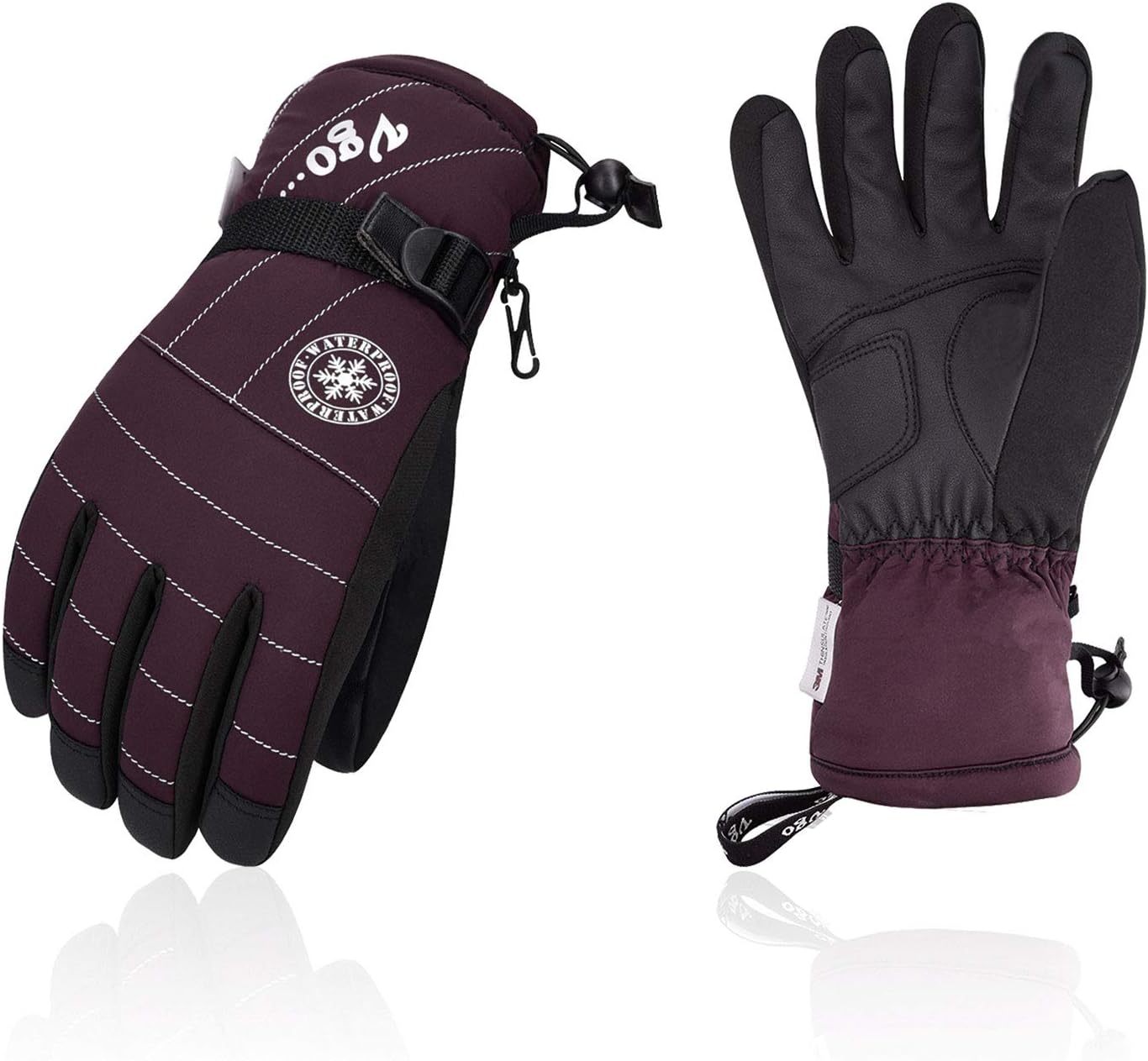 Vgo 1-Pair -4℉ 3M G150 Lined Unisex Winter Skiing Gloves (SF-PU2445FW)