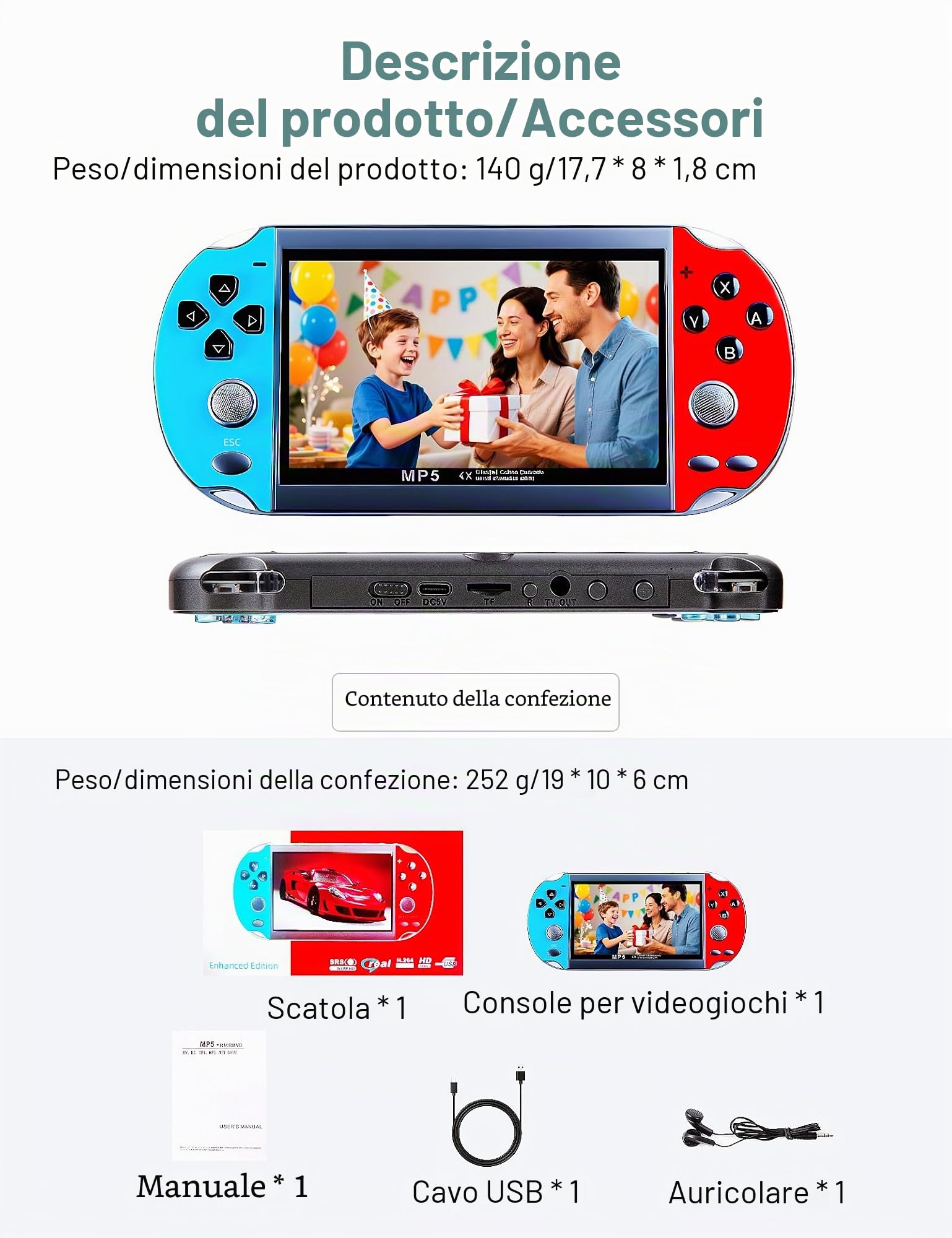 CZT Console retrò da 4,3 pollici, console da gioco portatile con 3000 giochi integrati, che supporta giochi MP3/MP4, console portatile per bambini, simulatore di arcade e regali per bambini (blu)