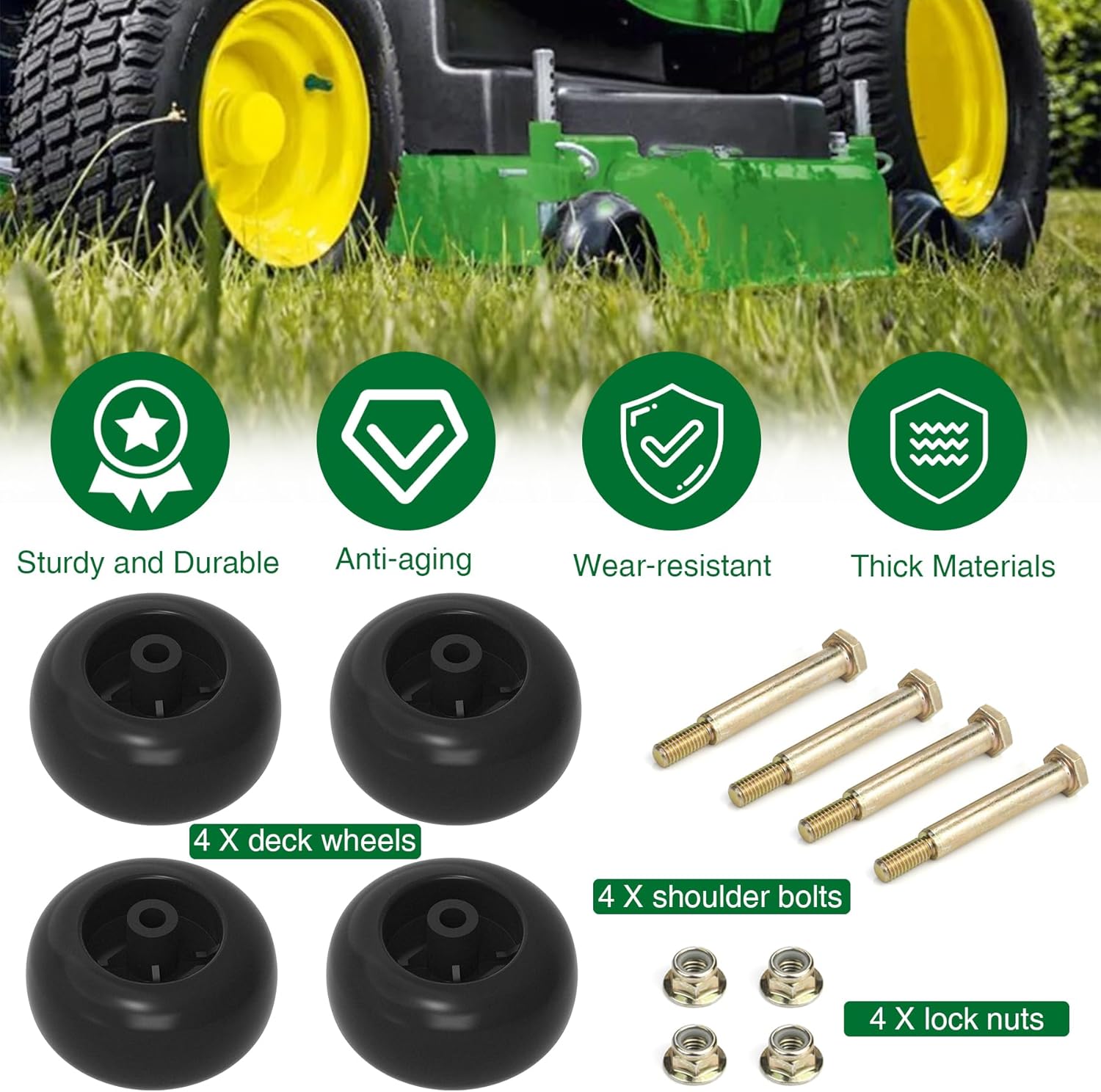 Mower Deck Wheels Fit for Craftsman Husq Cub JD Lawn Mower Tractor Replace for 753-04856A Deck Rollers Gauge Wheel for 54" 48" Deck 4 Set