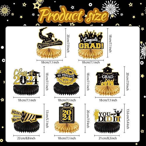 Miniatura 5 de Decoraciones de fiesta de graduación 2024, decoración de fiesta de graduación de clase de 2024, centros de mesa de nido de abeja para mesas,