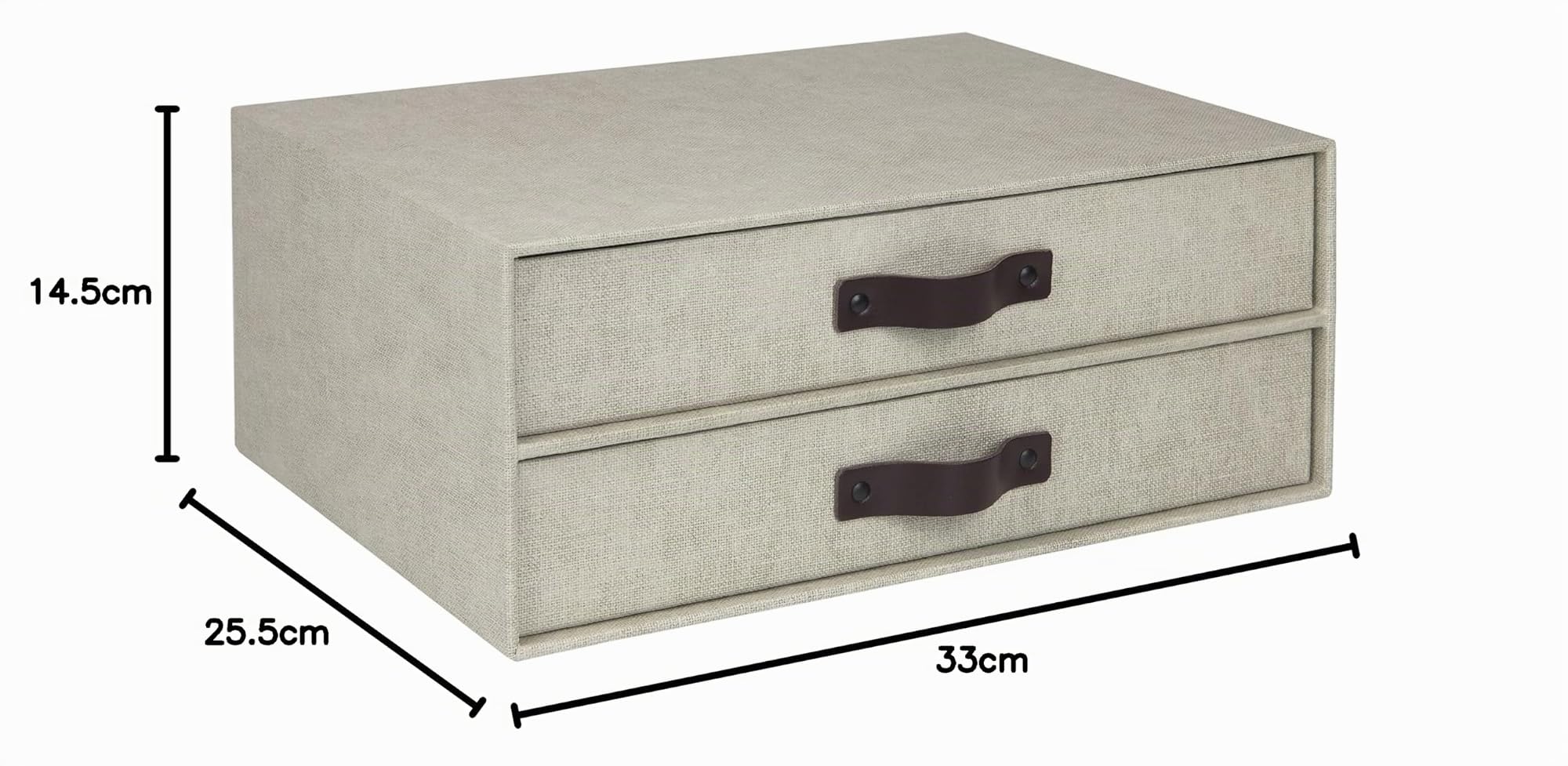 Bigso Box of Sweden Caja con cajones para documentos y material de oficina – Organizador de escritorio con 2 cajones – Organizador de documentos de tablero de fibras y papel de aspecto de lino – beige
