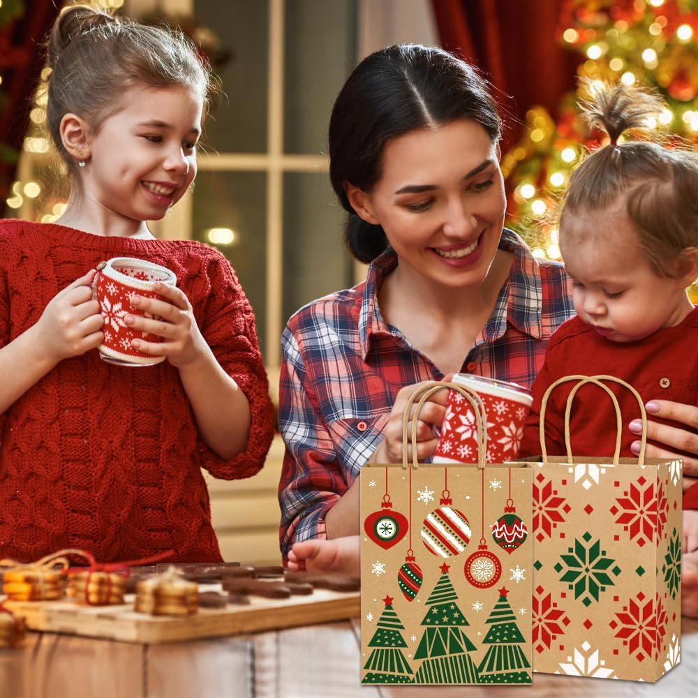 Vellibring 24pcs Christmas Kraft Gift Bags,Xmas Paper Bags with Handle Goody Bags Medium Xmas Assorted Paper Christmas Prints Bags for Holiday Party Decor Favors Supplies - Image 7