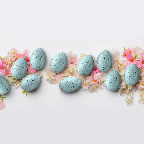 Miniatura 7 de SiliFine Huevos moteados de Pascua de 2.4 pulgadas, relleno de cuenco y jarrón de plástico, huevos de gallina sintéticos para exhibiciones de