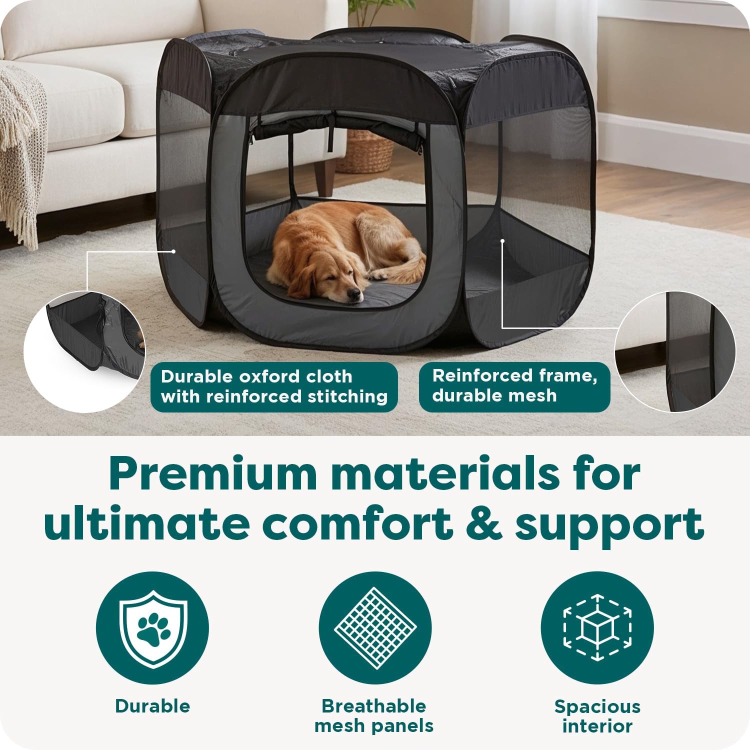 FurHaven Portable Pet Playpen for Dogs & Cats, Foldable Kitten Playpen with Mesh Sides, Pop Up Travel Dog Pen, Large, Green & Pink