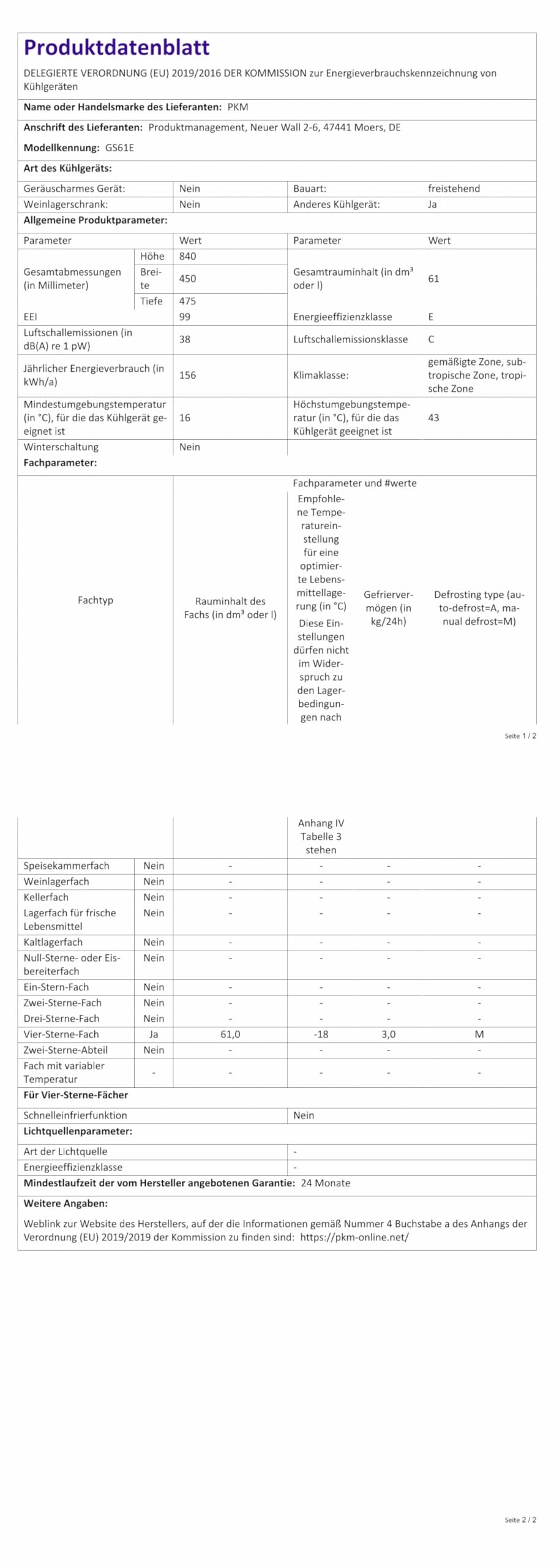 PKM GS61E Gefrierschrank 61 Liter Nutzinhalt | Weiß | Flüsterleise mit 38 dB | Wechselbarer Türanschlag | 4 Sterne Gefrierfach | Energieeffienzklasse E | Gefrieren | Freistehend