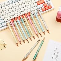 Vista 2 de Qilery 24 Cute Pens Pretty Ballpoint Pens Marble Pattern Pens Metal Smooth Writing Retractable Pen Black Ink Journaling Pens Christmas Gifts for