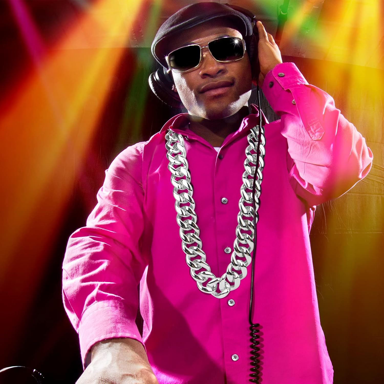 Hip Hop Chunky Gold Chain 2 Pack,32 Inch Plastic Gold Necklace 80s 90s Punk Turnover Necklace Men Costume Accessory for Party Costume Class Bar… - Image 5