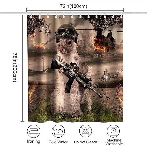 Miniatura 10 de Juego de cortinas de ducha con diseño de gato y gatito soldado con pistola, fondo moderno de ciudad, juego de cortinas de baño con ojales y ganchos,