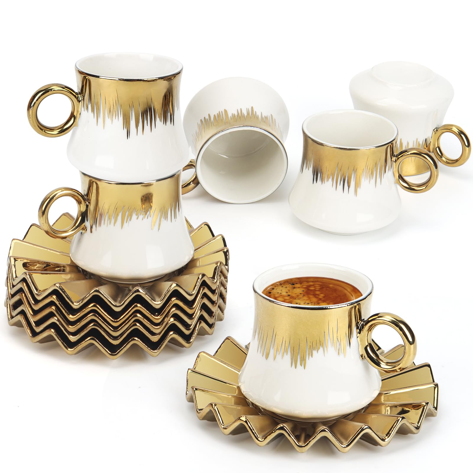 Juego de 6 tazas de té de porcelana con platillos, caja de regalo