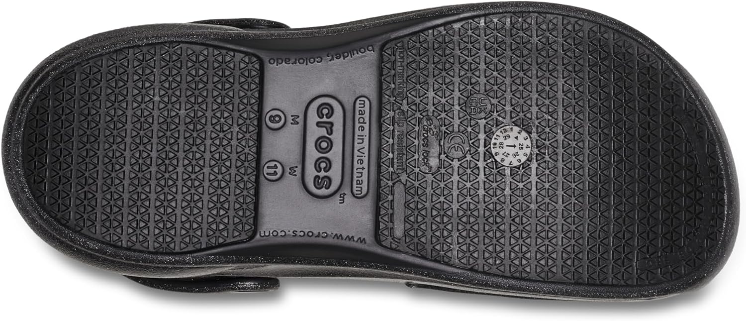 Crocs Unisex-Adult Bistro Graphic Clogs, Slip Resistant Work Shoes, Black Glitter, 11 Women/9 Men
