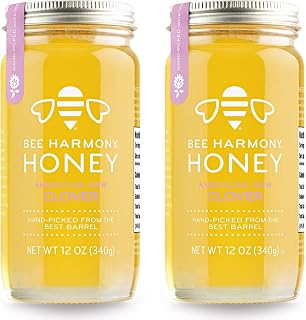 Bee Harmony Raw Clover Honey, 12 oz Pack of 2 Jars - Pure USA Sourced, Beesponsible Raw Honey with Delicate Sweetness