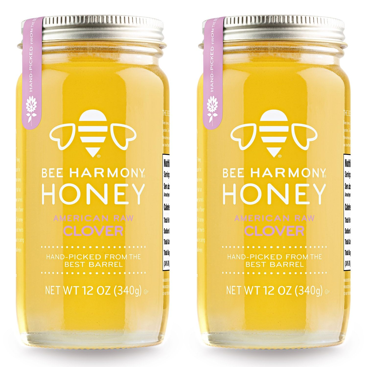 Bee Harmony Raw Clover Honey, 12 oz Pack of 2 Jars - Pure USA Sourced, Beesponsible Raw Honey with Delicate Sweetness