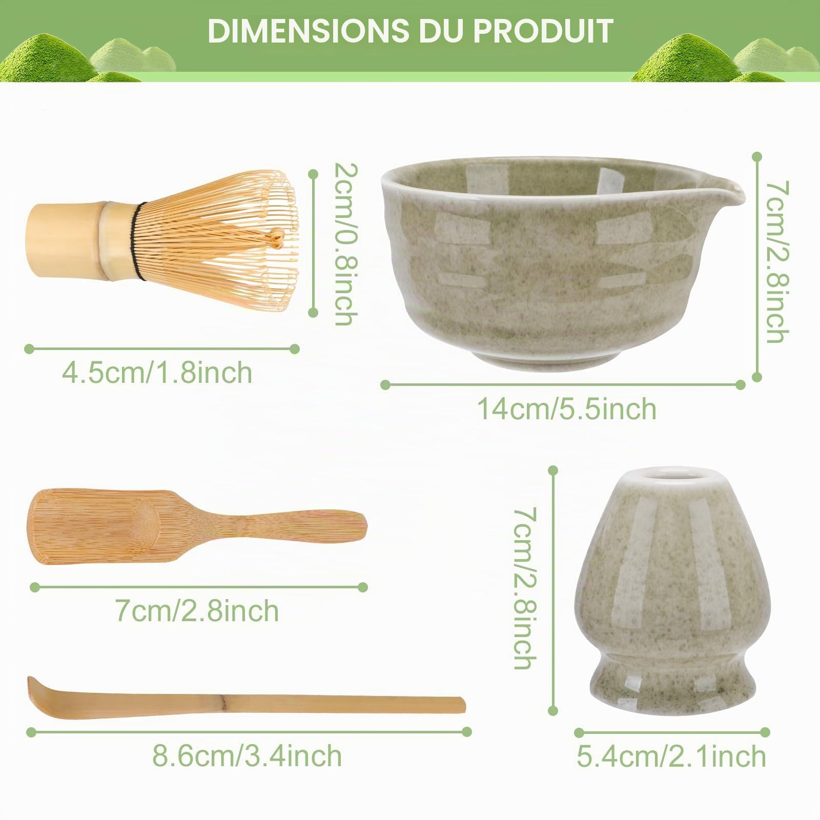 Matcha kit Matcha Whisk Set Accessoire de cérémonie du Matcha Japonais 5 pièces Bol Matcha avec Bec Fouet au Matcha Ouillère à Thé Kit de Fabrication de Thé