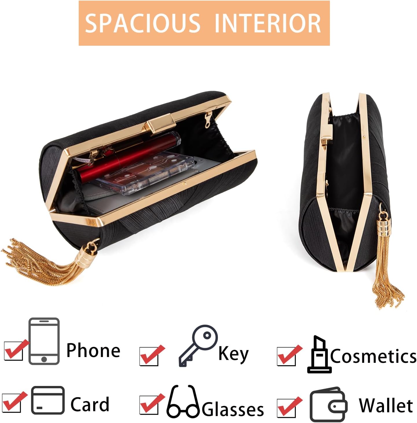 Clutch Purses for Women Formal Evening Clutch Purse Shoulder Cross Body Bags for Wedding Party Handbag with Tassel - Image 8