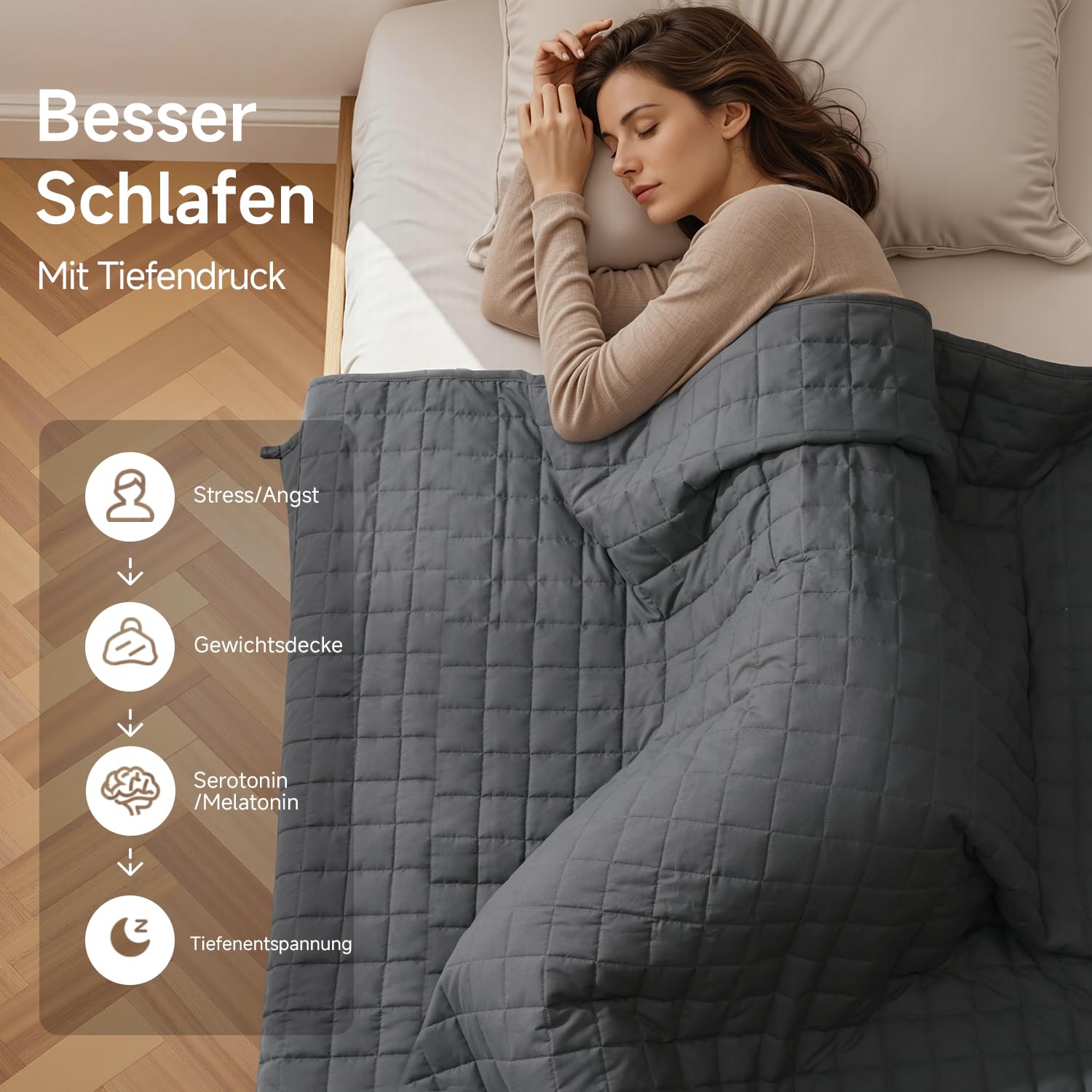 KANKAEU Gewichtsdecke 150x200cm 7kg Weighted Blanket mit Glasperlen Anti-Stress Decke Tiefschlaf Atmungsaktiv Maschinenwaschbar