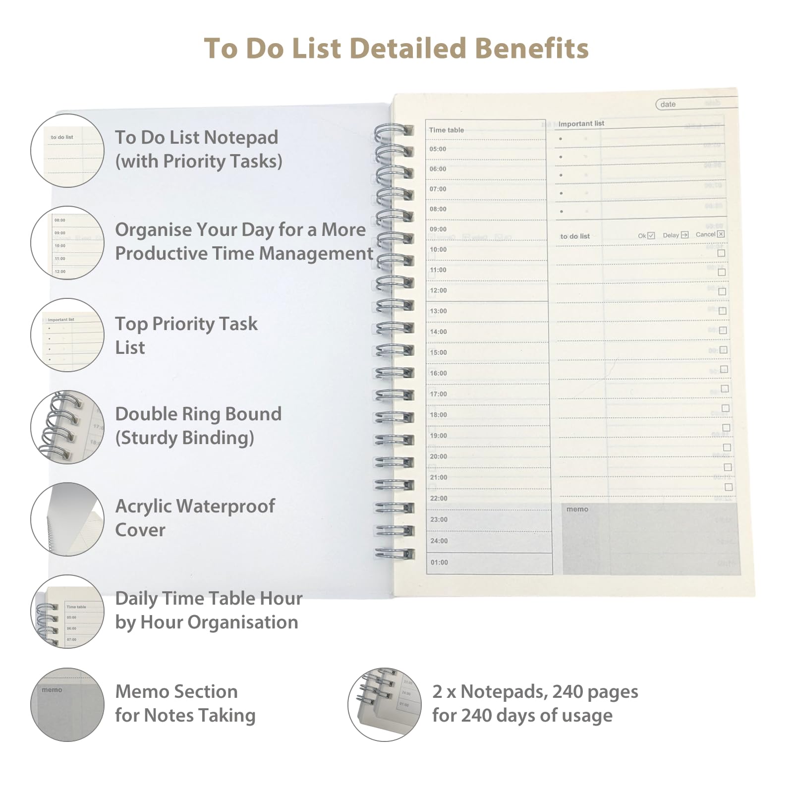 PVT International 2 Pack To do List Planner Notebook, 240 Pages A5 Lined Notebooks - Image 2