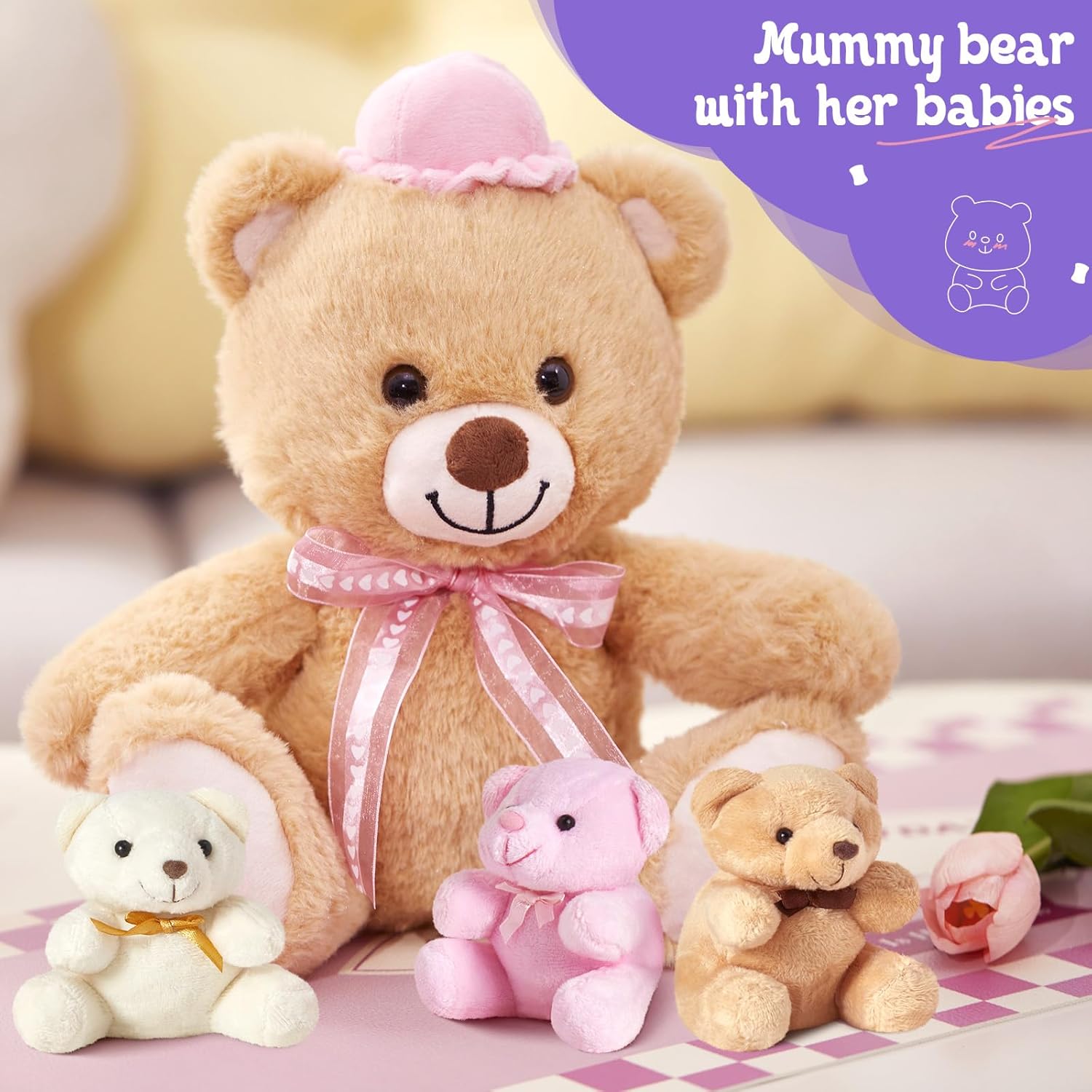 Rosavida Juego De Banda De Maternidad De Oso De Peluche, Ramillete De Mama Y Papa Flores Suministros De Recuerdo De Baby Shower Decoraciones De