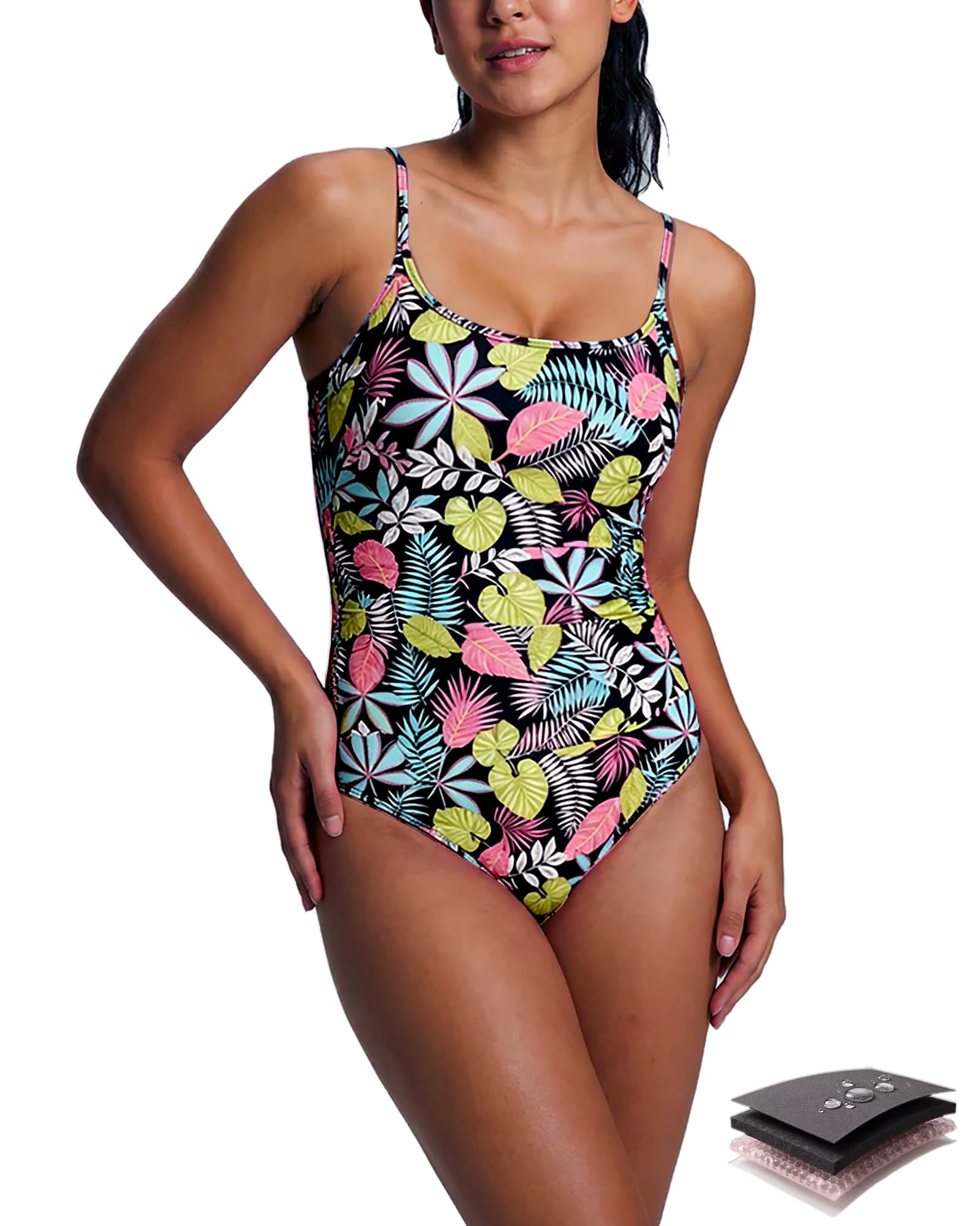 Period Swimwear for Teens One Piece Ultra-Thin Quick-Dry Leakproof Tummy Control Swim Suit ，Multi