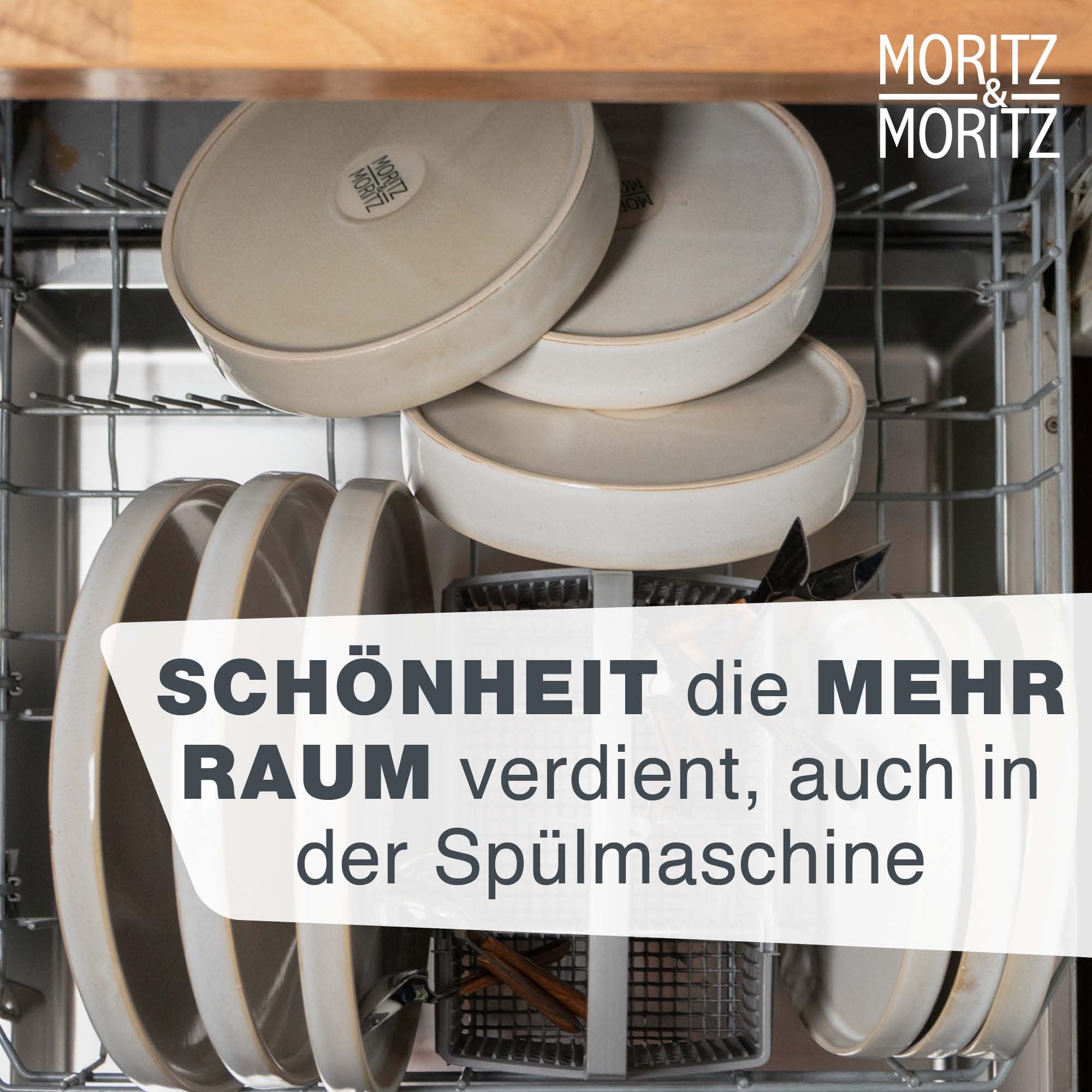 Moritz & Moritz CASTELLO 40-teiliges Geschirrset 8 Personen Beige - Teller Set aus Steinzeug - Geschirr Set Beige aus je 8 Dinnerteller, Dessertteller, Suppenteller, Schüsseln und Tassen