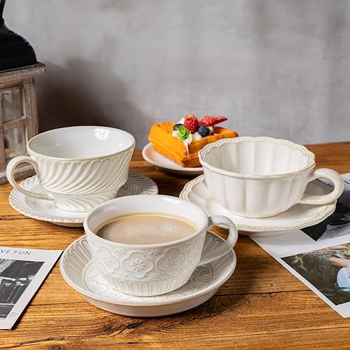 Miniatura 6 de Taza de café con platillo, taza de capuchino de 12 onzas, tazas de arte vintage para café expreso turco, tazas de café con leche de granja, tazas de