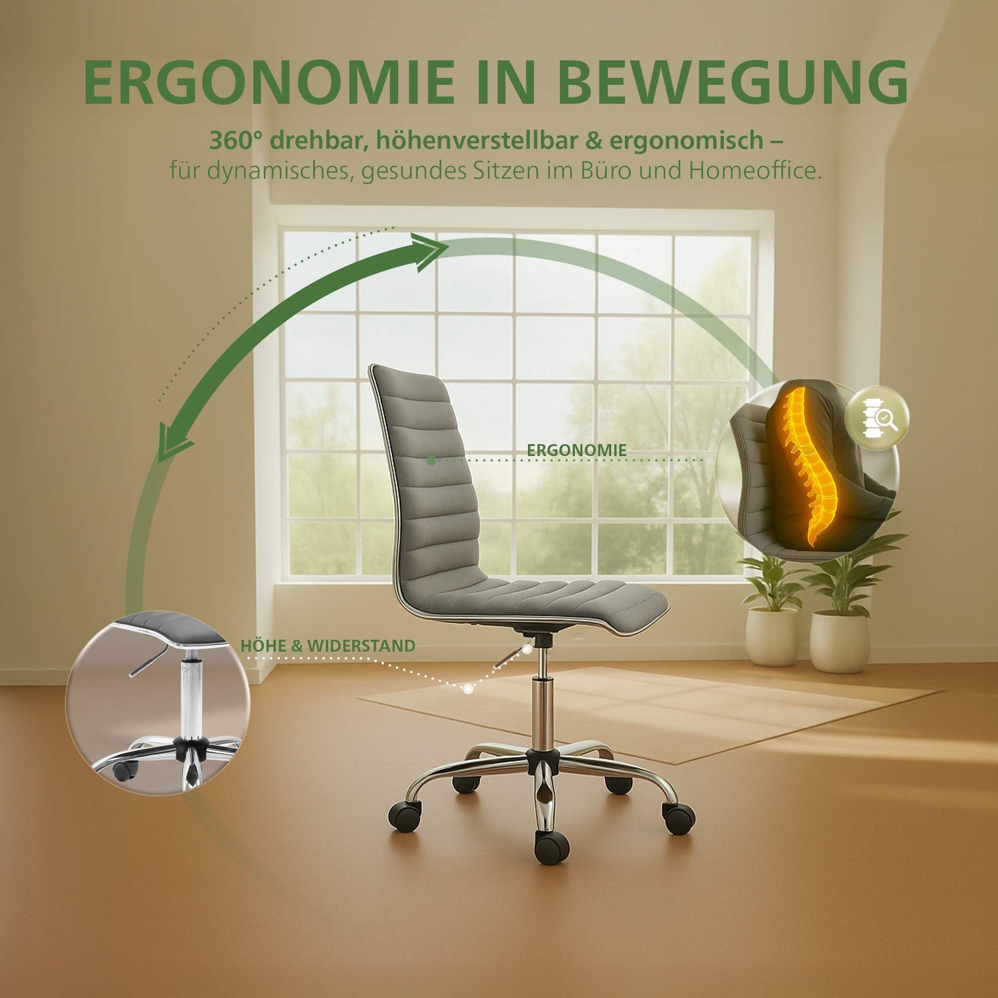 CLP Arbeitshocker höhenverstellbar Alamosa, ergonomischer Rollhocker mit Rückenlehne, Kunstlederbezug, drehbar Ideal für Büro & Praxis, Farbe:grau