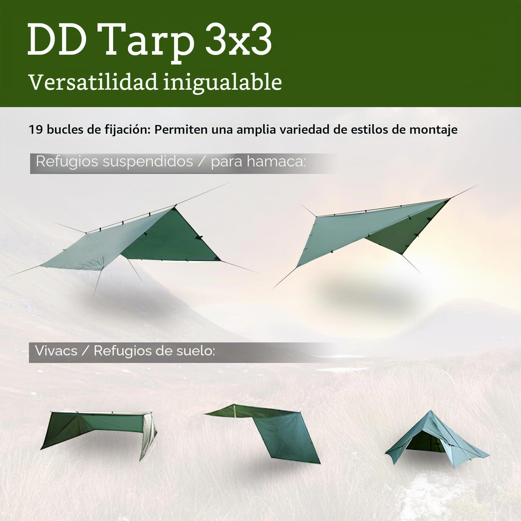 DD Hammocks - Toldo resistente y ligero (3 x 3 m), Marrón (Coyote Brown)