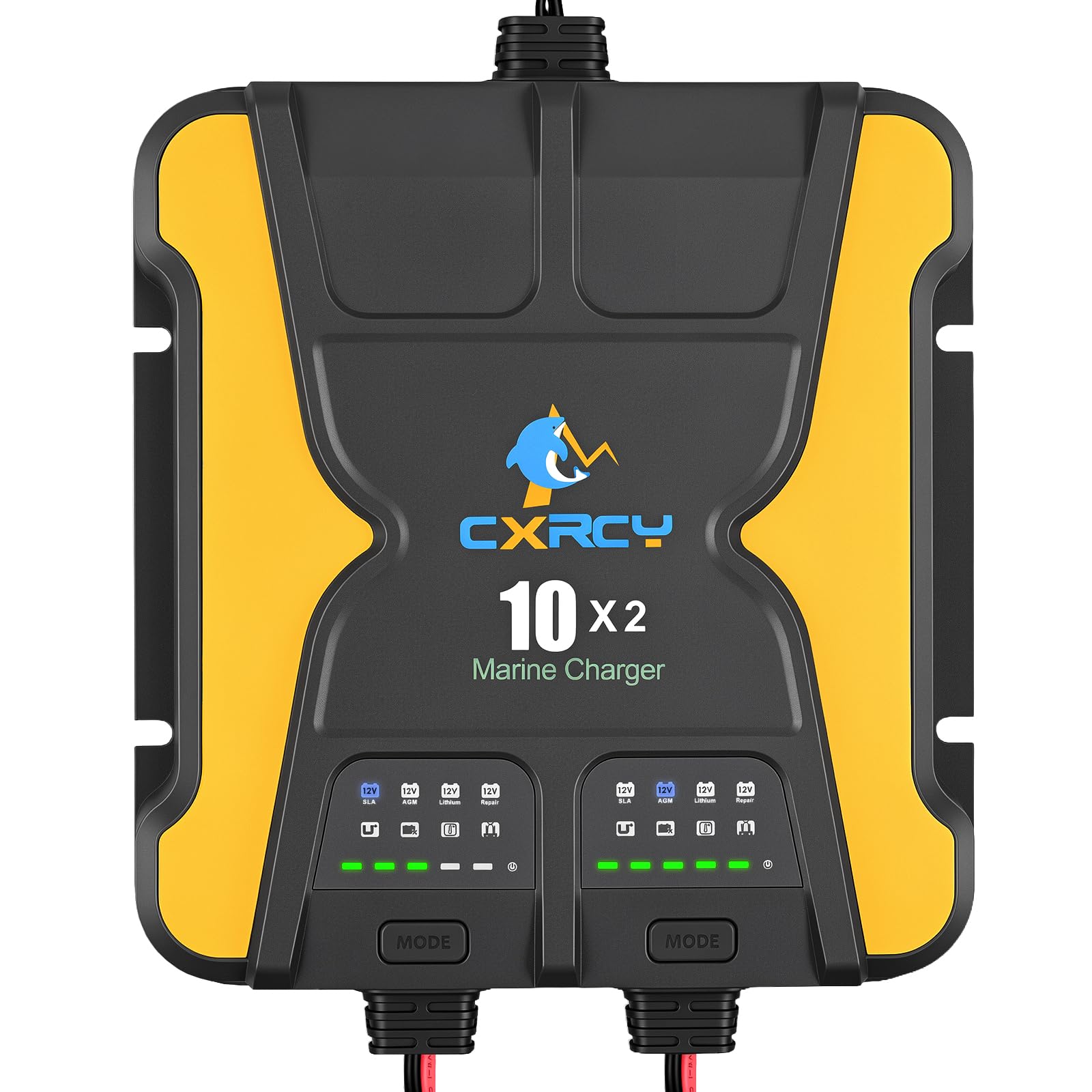 2 Bank Battery Charger 12V, 20A (10A/Bank) onboard Charger, Waterproof Marine Charger, Battery Maintainer &amp; Desulfator for SLA/AGM, Lithium (LiFePO4), Calcium &amp; Deep-Cycle Battery-Charged 24/7