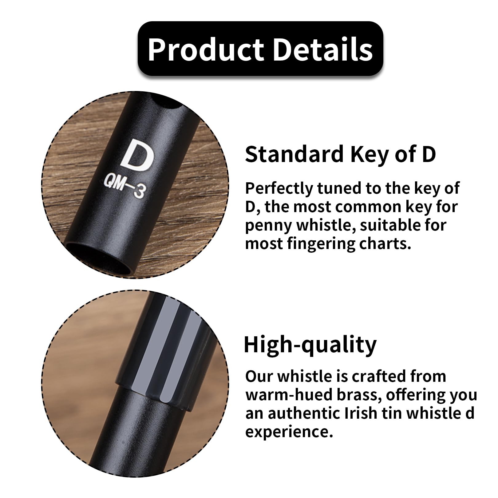 Tin Whistle,Penny Whistles,Irish Tin Whistle D,Premium Six-Hole Penny Slide Whistles,for Beginners Intermediate and Expert Band Performances (Black) - Image 3