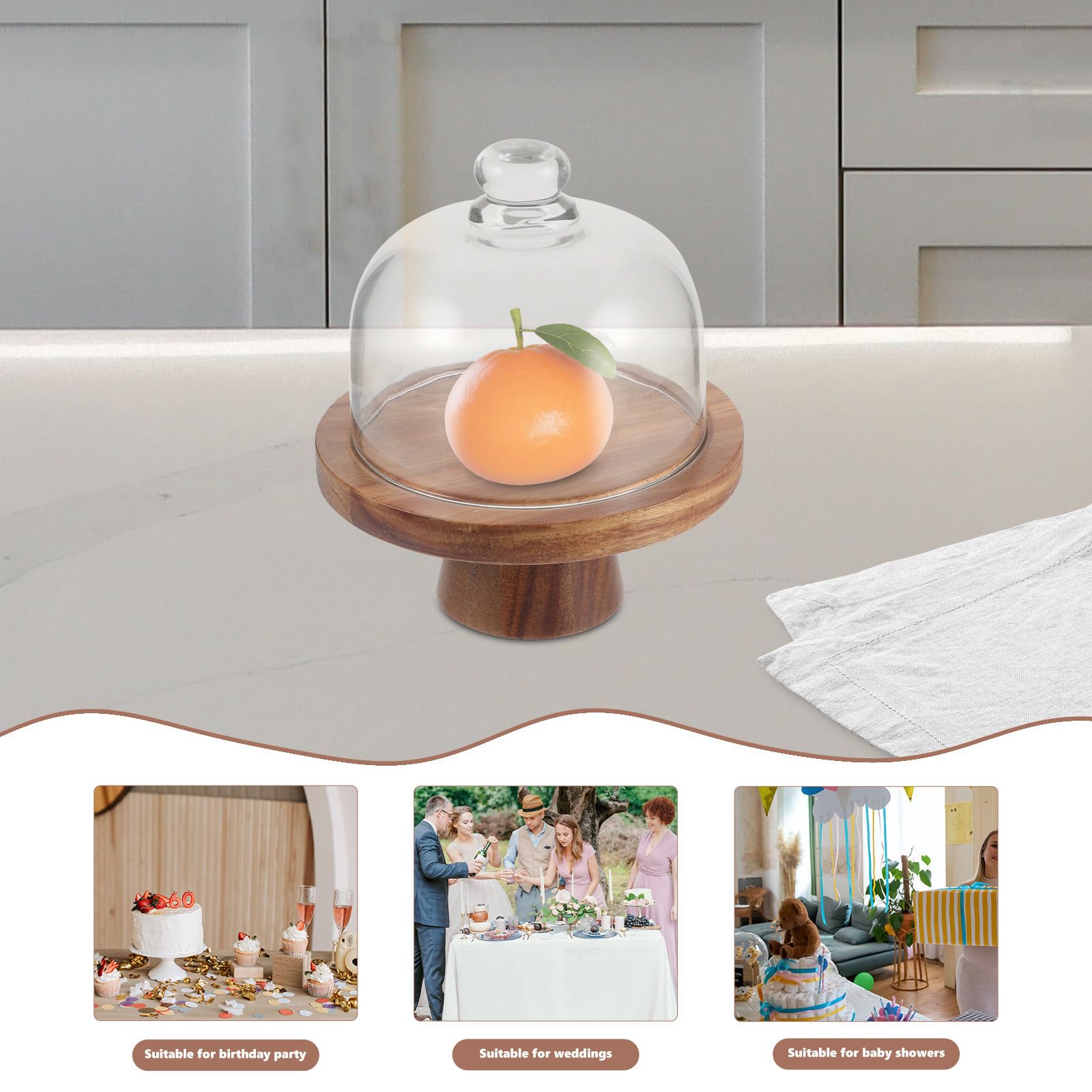INOOMP Expositor de Postres de Vidrio y Madera para Cupcakes y Tartas | Tapa Transparente, Diseño Versátil, Adecuado para Baby Showers y Ocasiones Obsequios