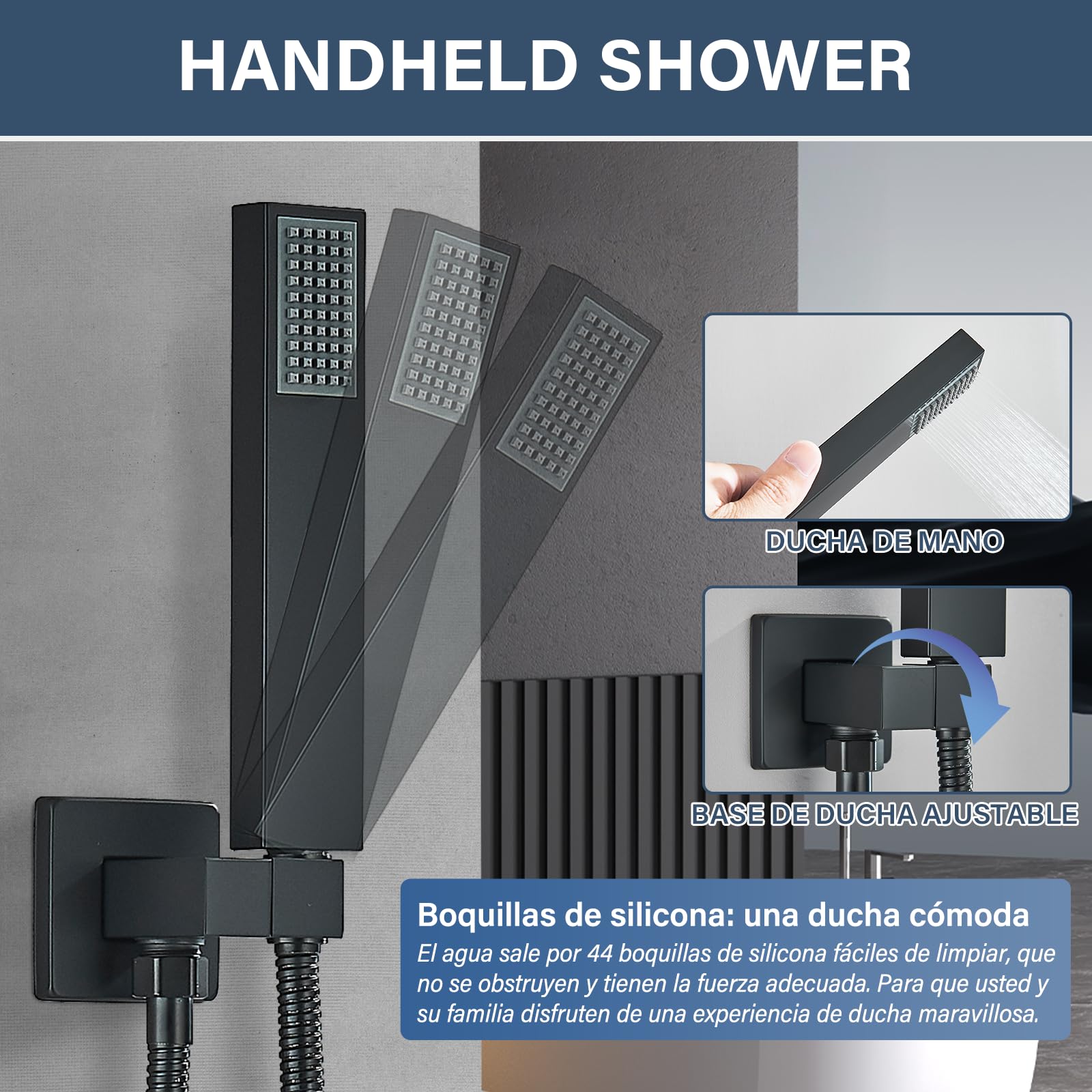 Set De Ducha Sistema Empotrado Negro,Columna para Baño,Alcachofa 30cmx30 cm, de Mano,Cuerpo de Latón