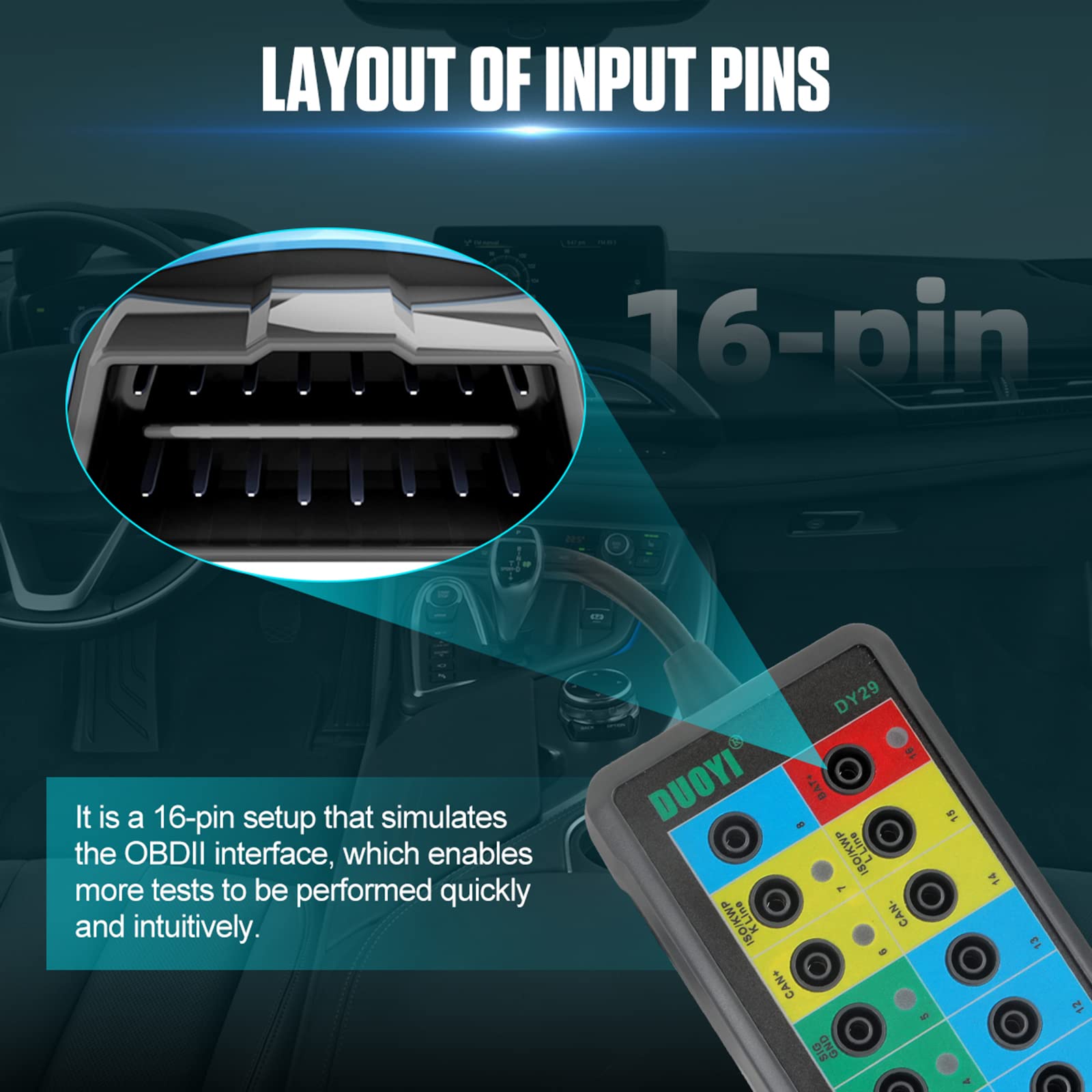 Detector de diagnóstico Caja de interrupción OBDII Monitor de interfaz Pinout Tester Detector Caja de diagnóstico OBDII OBD-II Monitor de interfaz