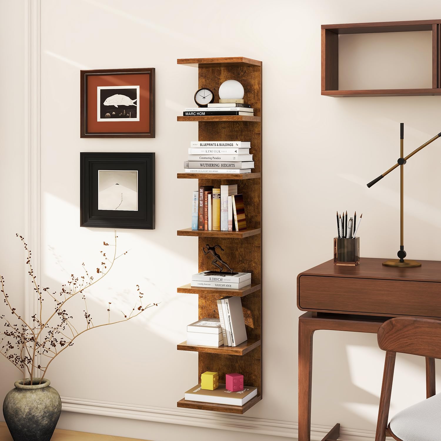 IBUYKE 7 Tier Wall Shelf Unit Floating Shelves,Lack Shelf for Wall Storage for Bedroom,Office,Bathroom Brown WBC018H
