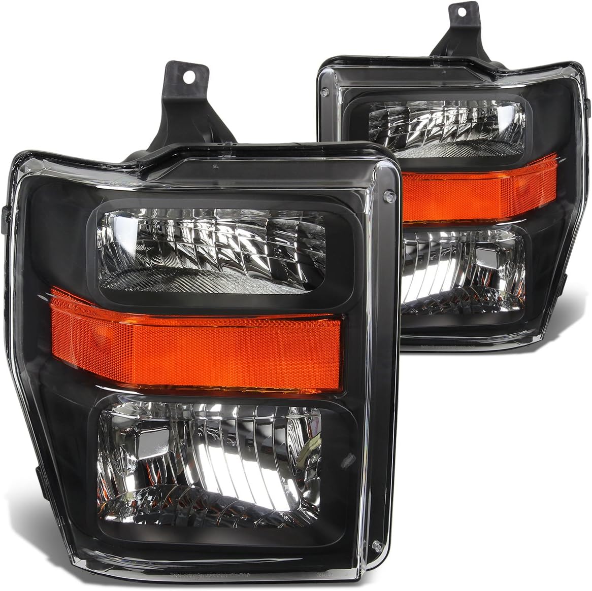 DNA MOTORING HL-OH-FSUPER08-CH-AM Chrome Amber Headlights Replacement Compatible with 08-10 F-250 / F-350 / F-450 / F-550 Super Duty