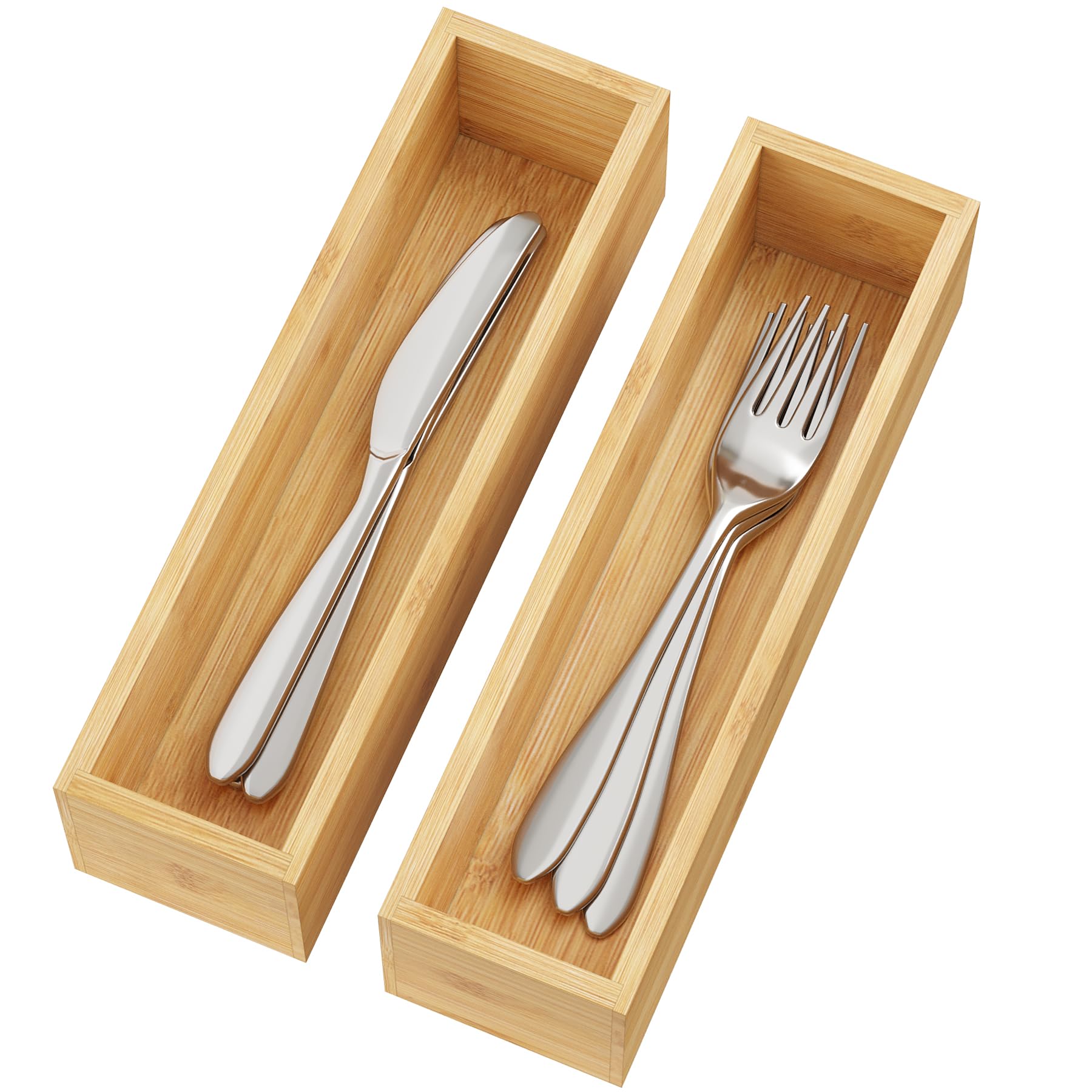 BAMEOS Kitchen Drawer Organizer,Small Silverware Drawer Organizer,Bamboo Utensil Organizer for Bathroom, Dressing Room, Office, Pantry (Natural, 11"x